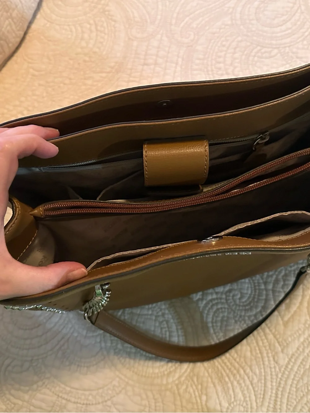 Michael Kors Tan Leather Shoulder Tote with Stud Accents